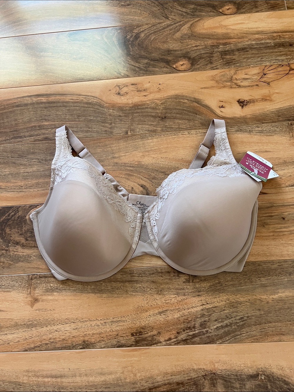Olga Cloud 9 Bra 42D Beige Underwire Light Lift Super Soft Lace Comfort NWT